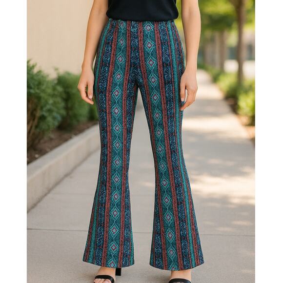 A’gaci Y2K Boho Flare Leg Pants USA Made Size L Lightweight Polyester - Picture 1 of 9
